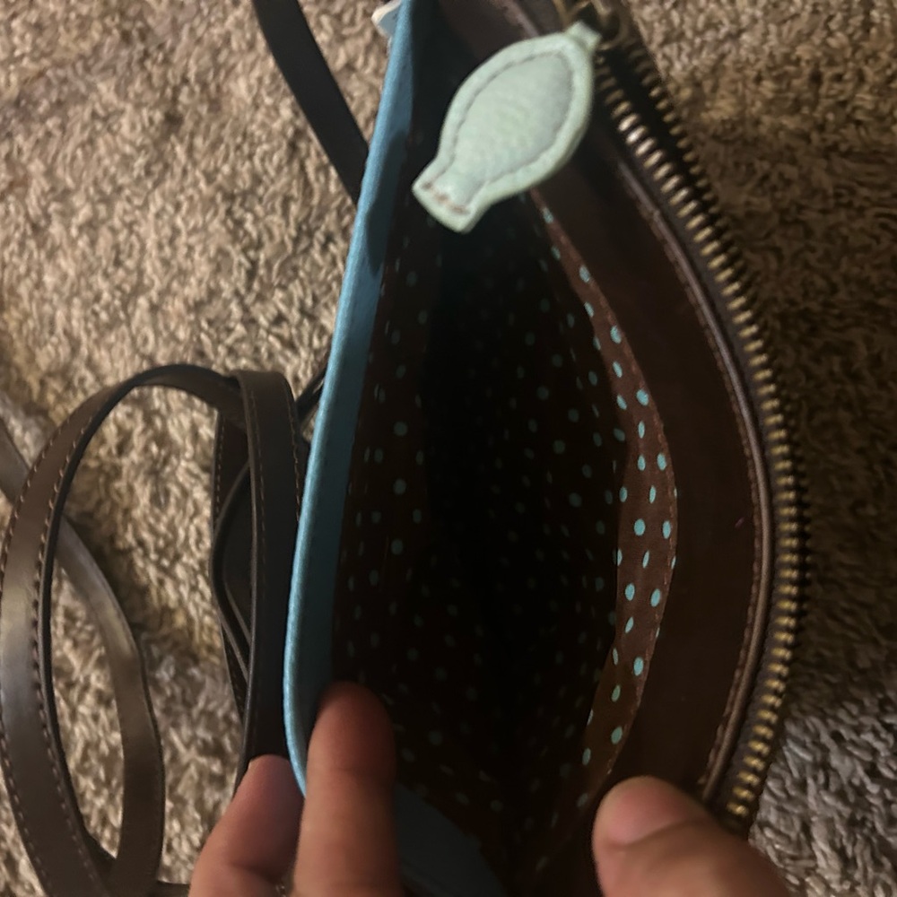 Chala Light Blue Mermaid small Crossbody Bag with Brown Trim - Picture 3 of 11